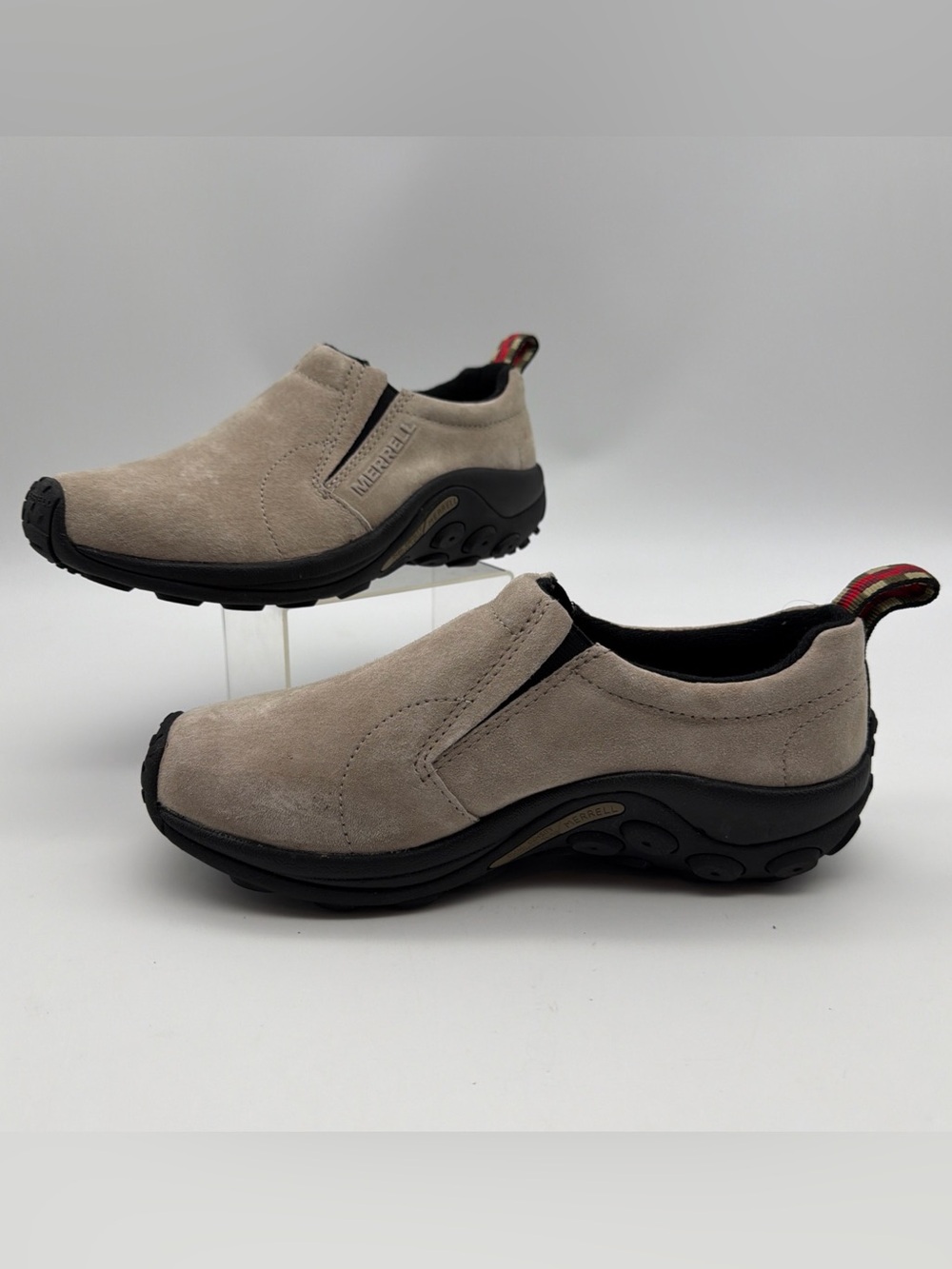 Merrell Women’s 7.5 Jungle Moc Slip-On Suede Loafers Clogs in Taupe and Black - Picture 2 of 8
